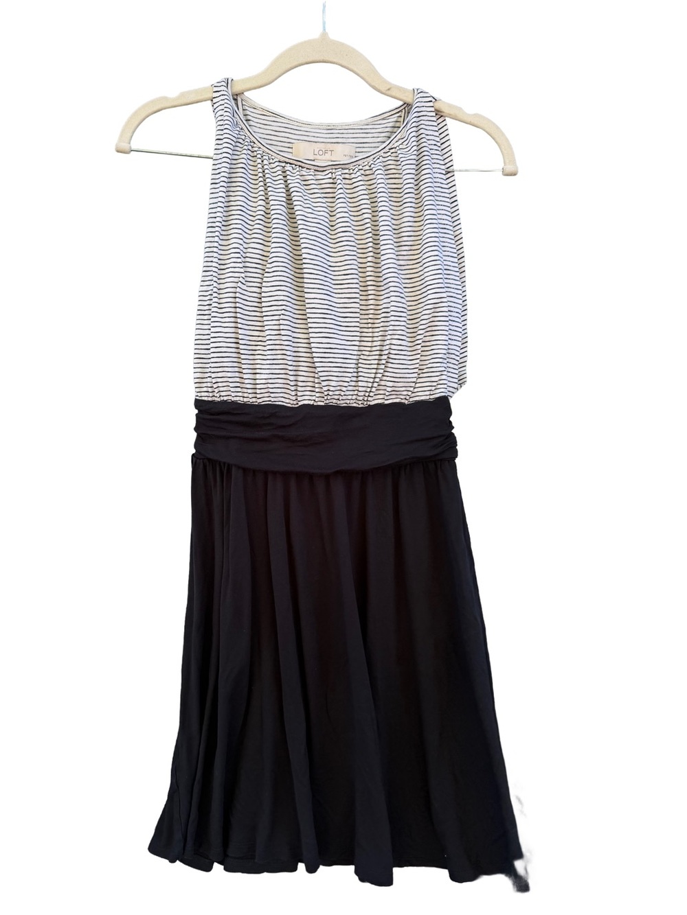 LOFT Minimalist Striped Fit Flare Dress Monochrome Quiet Luxury XXSP Balletcore